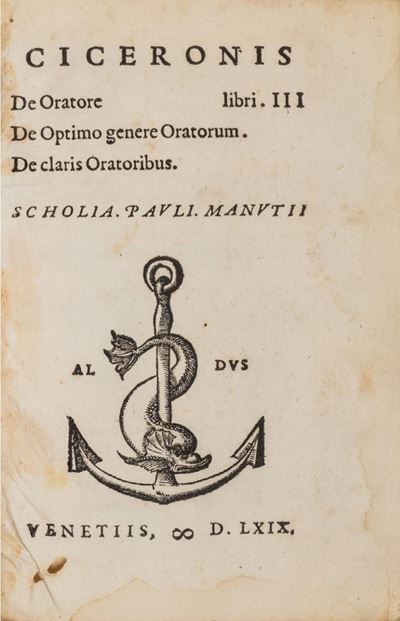 Cicerone, De oratore libri III. De optimo genere oratorum. De claris oratoribus. Edizione Aldina,...