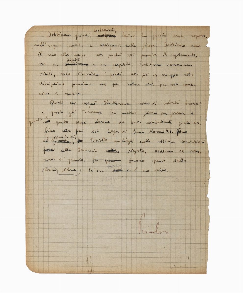 Primo Levi - Pagina autografa firmata da “Se questo è un uomo”, 1950