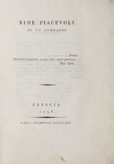 Rime piacevoli di un lombardo, Prima edizione del 1798