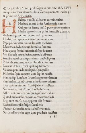 Macri philosophi De virtutibus herbarum et qualitatibus speciebus noviter inventus ac impressus