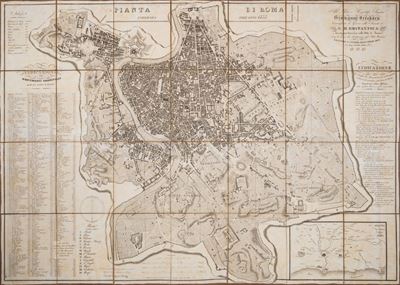 Luigi Nicoletti, Pianta di Roma, 1838, incisione in rame su 28 fogli applicati su tela