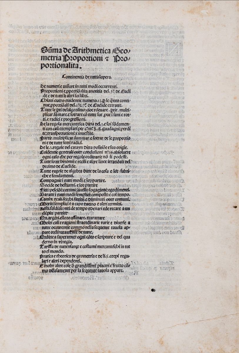 Luca Pacioli - Suma de Arithmetica Geometria Proportioni & Proportionalita, Prima edizione, Venez...