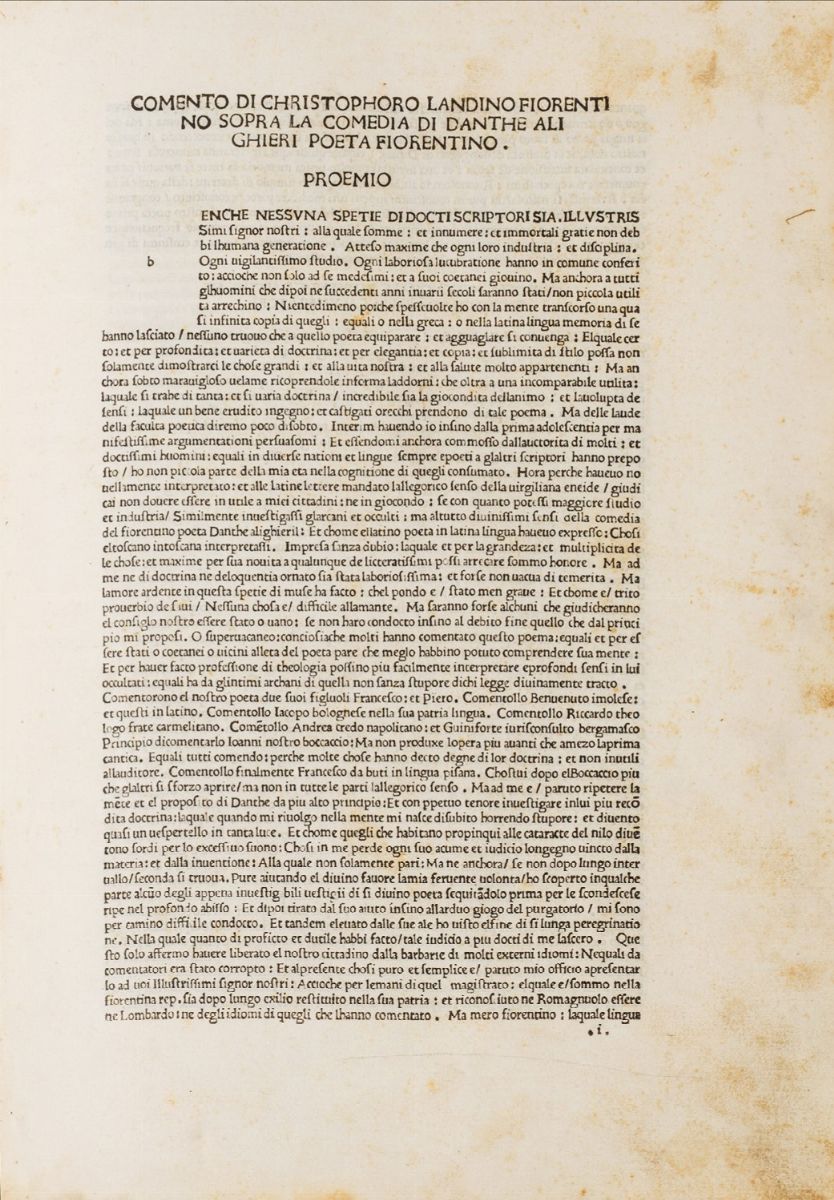 Comento di Christophoro Landino sopra la Comedia di Dante Alighieri, 1481