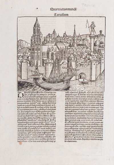 Anonimo, Quarta etas mundi Tarvisium - Aquileya, xilografia su legnoposte, Norimberga 1493