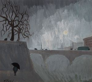 Landscape with man and umbrella