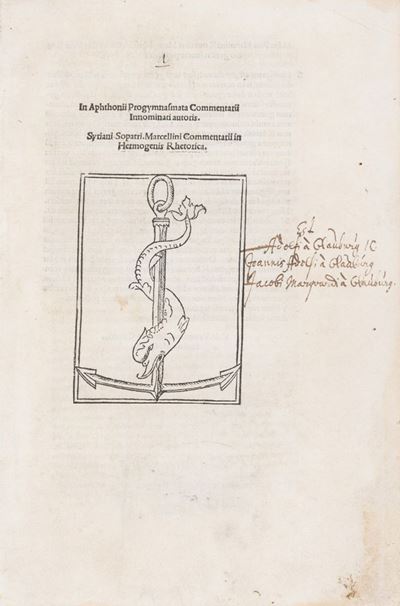 In Aphthonii Progymnasmata commentarii innominati autoris, 1509