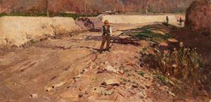 Contadini lungo una via di campagna