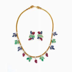 DEMI PARURE IN ORO, DIAMANTI E PIETRE DI