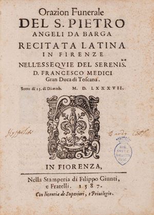 Prayer [...] made on the death of Don Francesco de Medici, Grand Duke of Tuscany, his lord