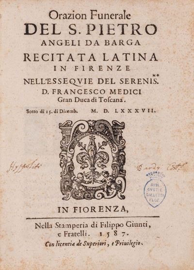 Orazione funebre in memoria di Francesco de' Medici, gran duca di Toscana