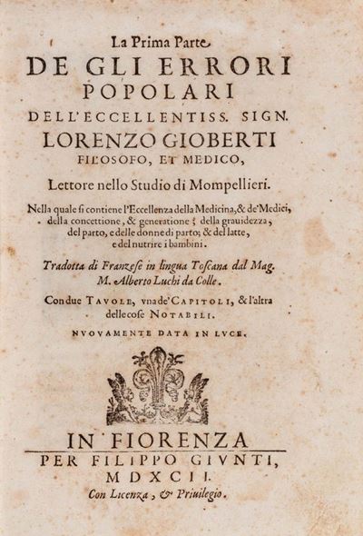 La prima parte de gli errori popolari, prima edizione italiana del 1592