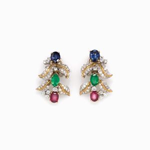 PAIO DI ORECCHINI IN DIAMANTI E PIETRE D