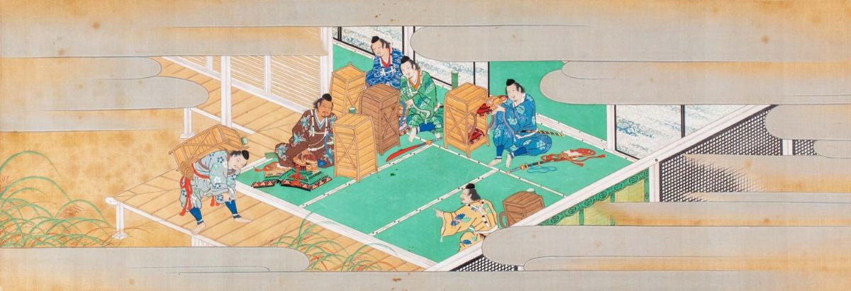 Giappone - Scene di vita con dignitari e samurai, Scuola Tosa, periodo Edo, 5 opere