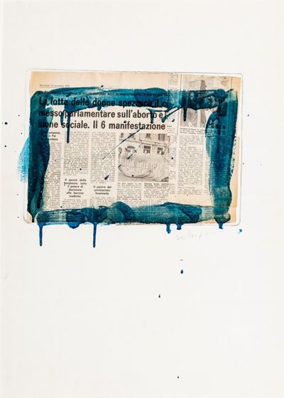 Senza titolo (La lotta delle donne), smalto e collage su carta