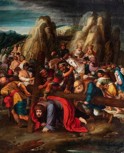 Salita al Calvario, olio su rame