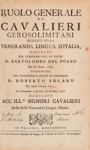 Ruolo generale de' cavalieri gerosolimitani ricevuti nella veneranda lingua d'Italia