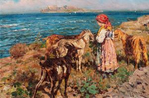  Giovane guardiana delle capre con Capri sullo sfondo