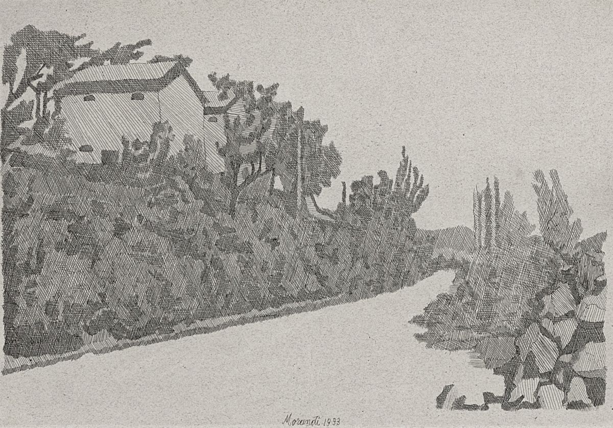 Giorgio Morandi - La strada bianca, acquaforte su rame, 1933