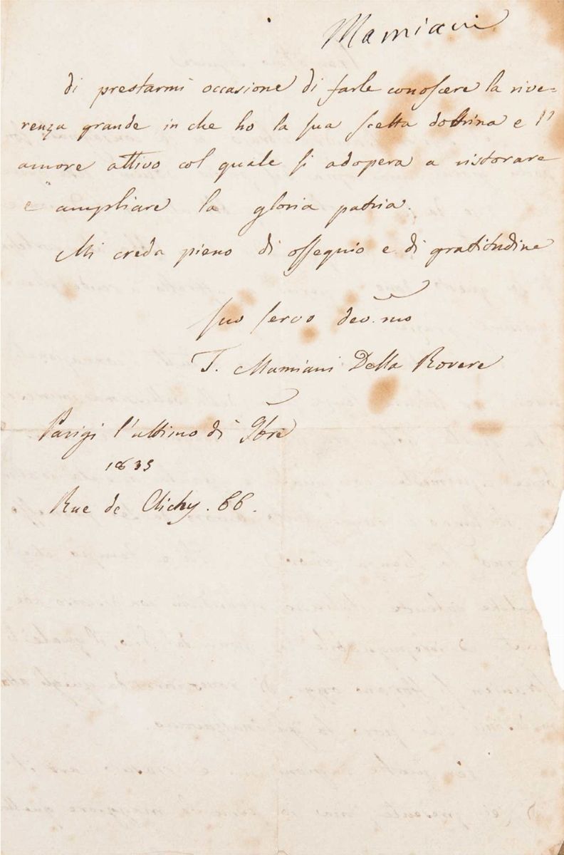 Giulio Aristide Sartorio, Terenzio Mamiani - Pagine autografe, 1890
