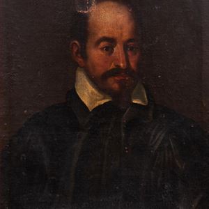 Ritratto di gentiluomo, a mezzo busto in abito scuro con colletto bianco