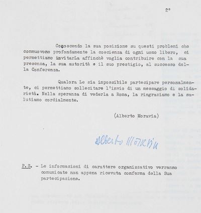 Dattiloscritto firmato - Conferenza Europea per l'amnistia dei detenuti politici e per le libertà...