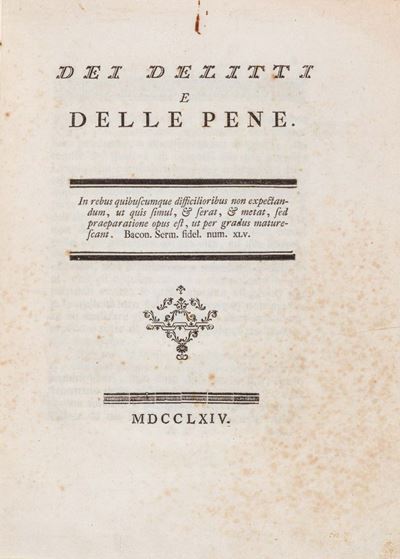 Dei delitti e delle pene, edizione originale del 1764
