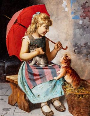 Young girl with cats