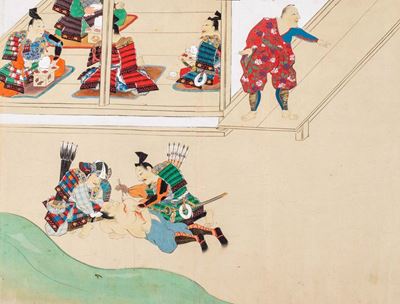 Scene di battaglia con samurai, dipinti su carta