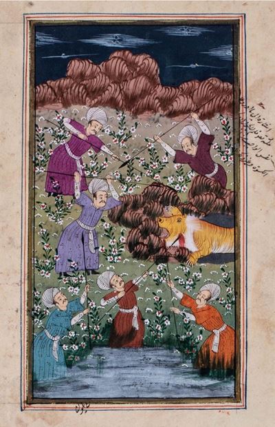 Scene di caccia, miniature su carta