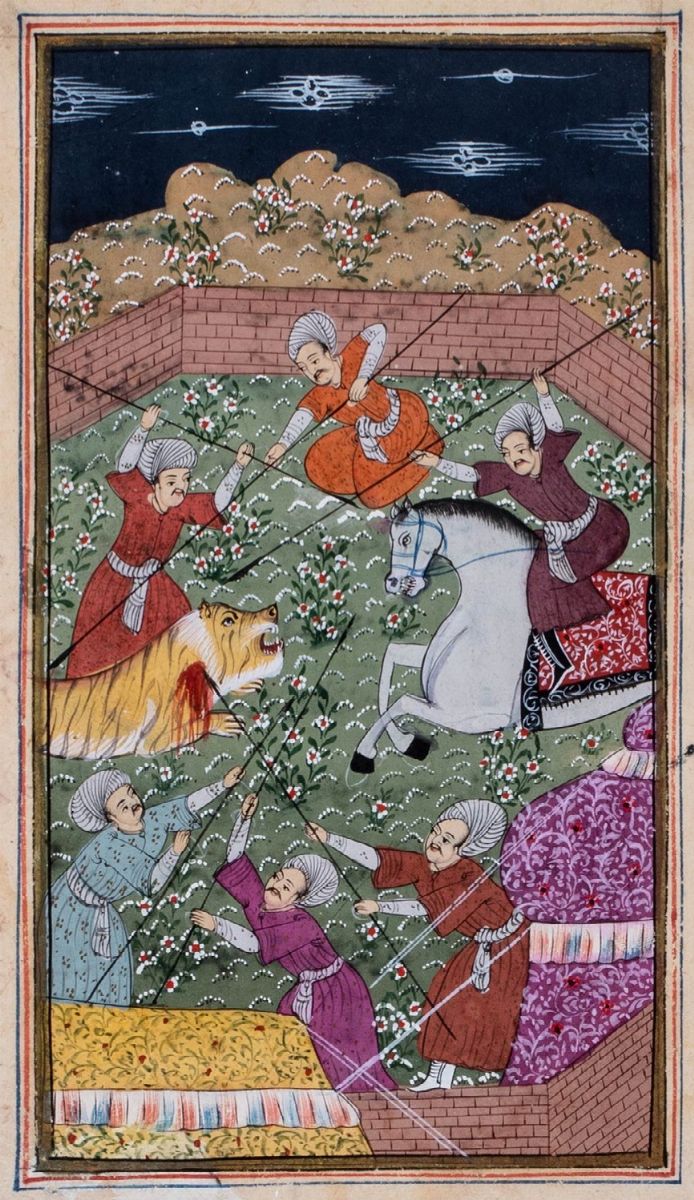 India - Persia - Scene di caccia, miniature su carta