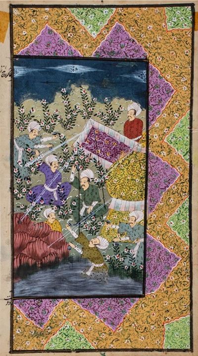 Sei miniature a colori e oro su carta, sec. XVIII