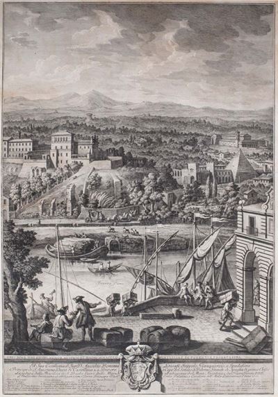 Il Prospetto della Città Leonina con la Basilica Vaticana, Ponte e Castel S. Angelo, incisione