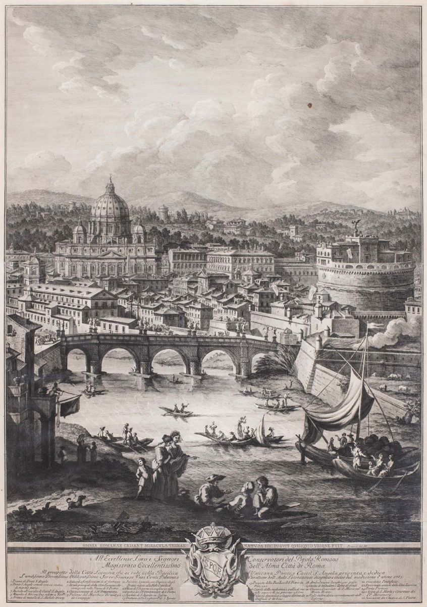 Giuseppe Vasi - Il Prospetto della Città Leonina con la Basilica Vaticana, Ponte e Castel S. Ange...