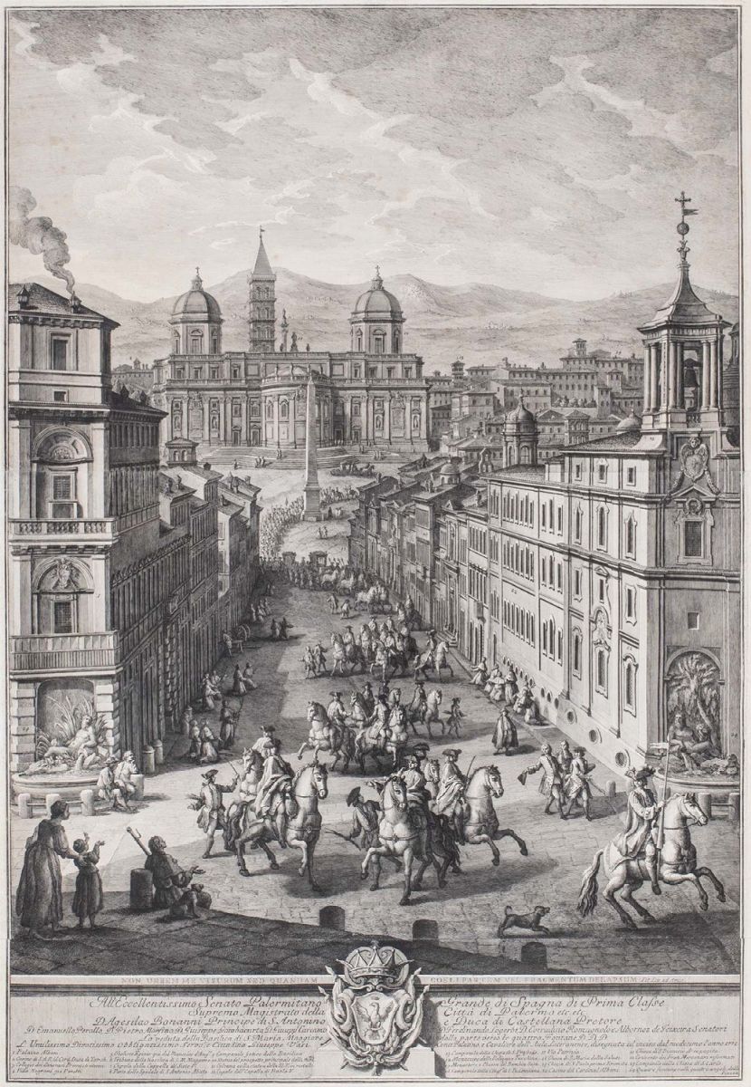 Giuseppe Vasi - Il Prospetto della Città Leonina con la Basilica Vaticana, Ponte e Castel S. Ange...