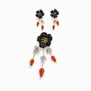 DEMI-PARURE IN SMALTO E DIAMANTI, LUNATI