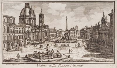 Il mercato, il lago dell'Acqua Vergine e il Palazzo Panfiliano nel Circo Agonale (Piazza Navona),...
