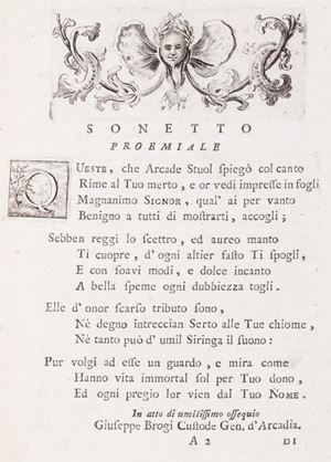 Adunanza del Arcadi per l'esaltazione alla dignità di Senatore di Roma [...] Don Abondio Rezzonico