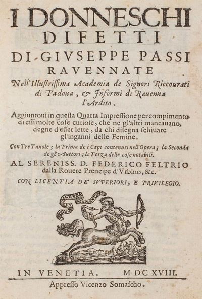 I donneschi difetti, Venezia, 1618