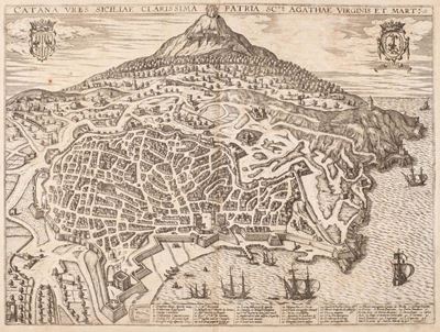 Catana Urbs Siciliae Clarissima Patria Sc.te Agathae Virginis et Mart, incisione su rame