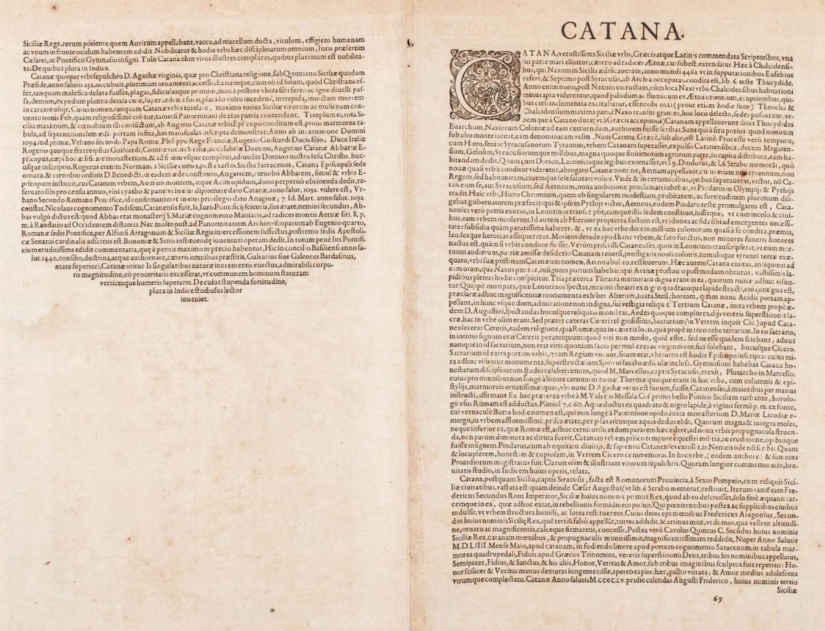Georg Braun - Catana Urbs Siciliae Clarissima Patria Sc.te Agathae Virginis et Mart, incisione su...