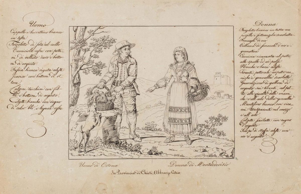 Fogge degli abiti in uso nel Regno delle Due Sicilie, 12 disegni a guazzo su carta, 1799