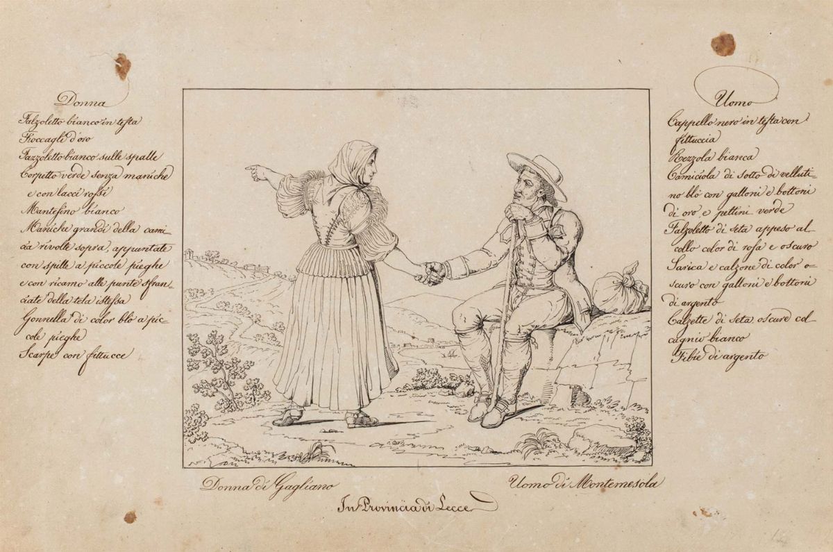 Fogge degli abiti in uso nel Regno delle Due Sicilie, 12 disegni a guazzo su carta, 1799