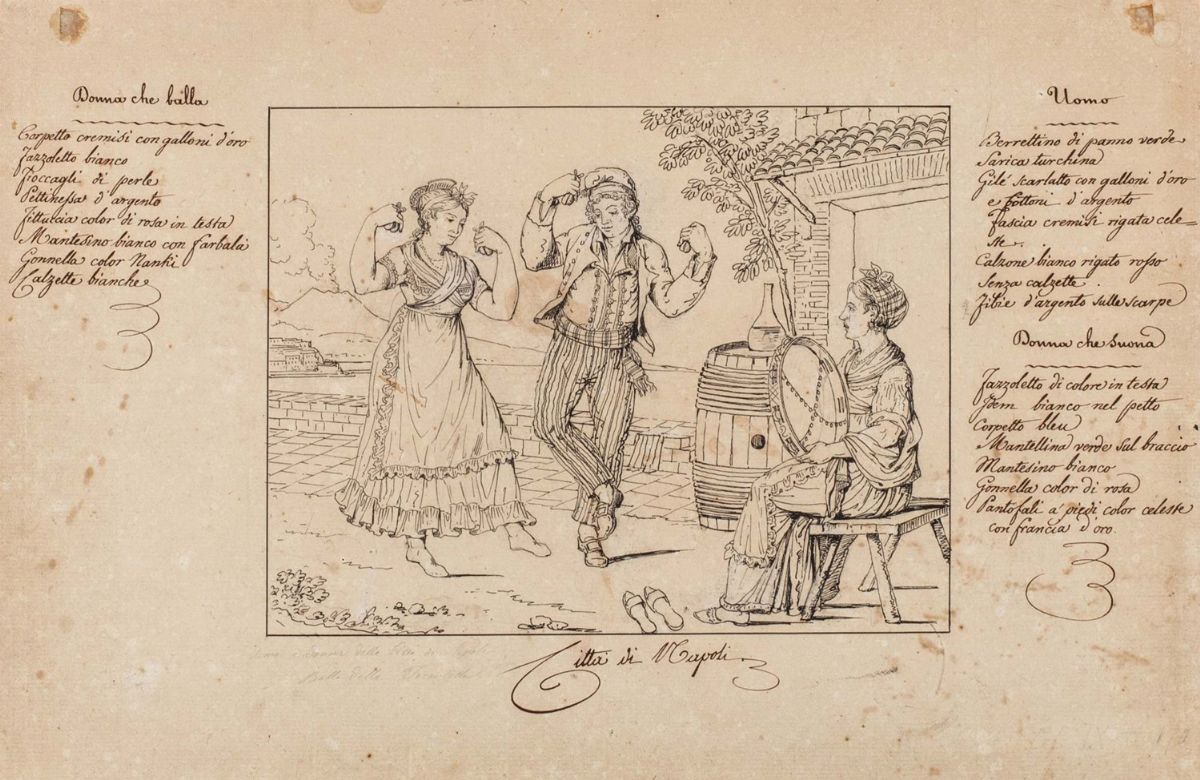 Fogge degli abiti in uso nel Regno delle Due Sicilie, 12 disegni a guazzo su carta, 1799