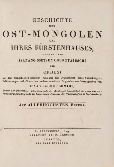 Geschichte der Ost-Mongolen und Ihres Furstenhauses, 1829