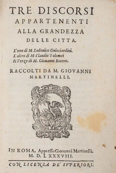 Guicciardini, Tre discorsi appartenenti alla grandezza delle città, 1588