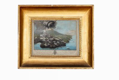Veduta a punta d'uccello della Torre del Greco durante l'eruzione del Vesuvio del 15 Giugno 1794,...