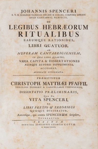 De legibus hebræorum ritualibus earumque rationibus, libri quatuor, 1732