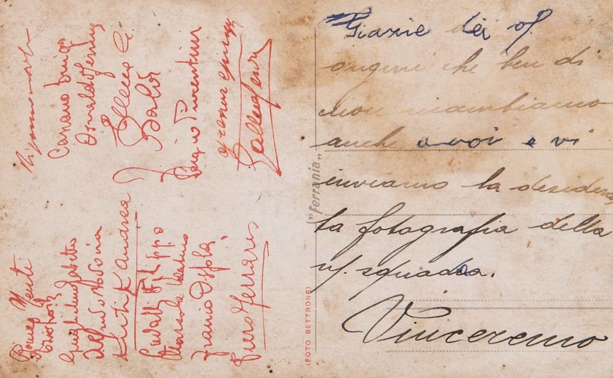 Cartolina commemorativa del Grande Torino, 1942-1943, con firme dei calciatori di Mario Rigamonti