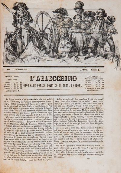 L'Arlecchino, Giornale comico politico di tutti i giorni, 1848, rilegato in mezza pelle bordeaux