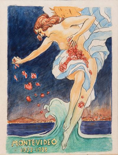 Bozzetti pubblicitari e satirici, serie di 10 stampe cromolitografiche e bozzetto originale
